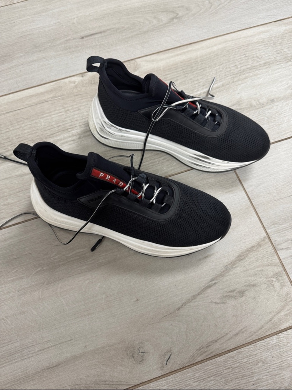 Prada Black Mesh Platform Lace-Up Sneakers with White Sole - Picture 6 of 7